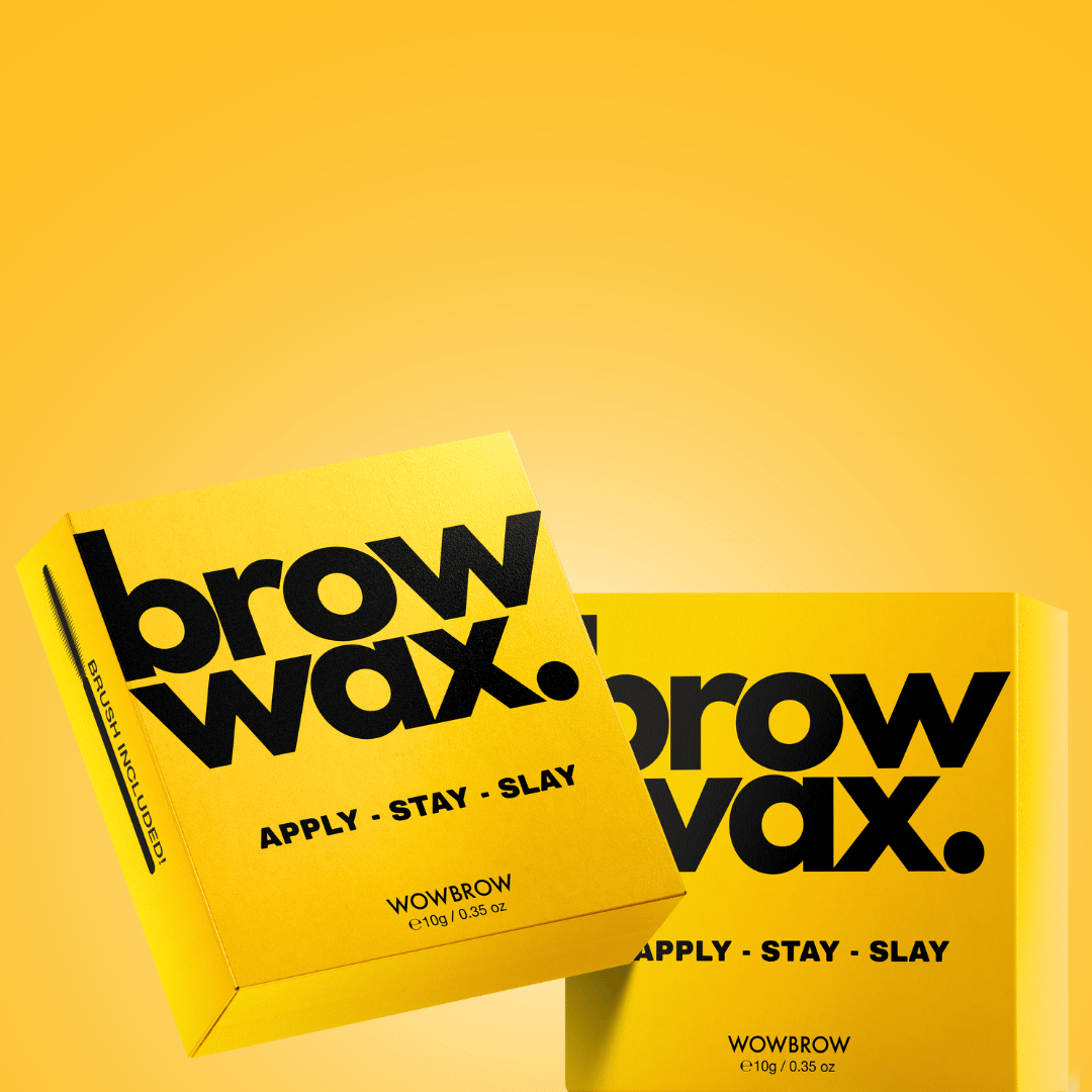 Bright yellow WOWBROW product packaging with bold branding